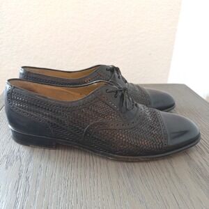 Mezlan Mens Black Woven Leather Cap Toe Oxford Dress Shoes 9.5 M Handmade Spain